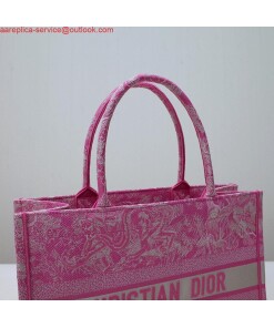 Replica Dior M1296 Book Tote Medium Neon pink Toile de Jouy Reverse Embroidery 2