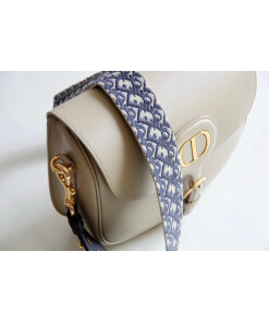 Replica Dior M9320 Large Bobby Bag Beige Box Calfskin with Blue Oblique Strap