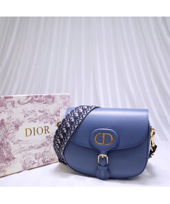 Replica Dior M9320 Large Bobby Bag Blue Box Calfskin with Blue Oblique Strap