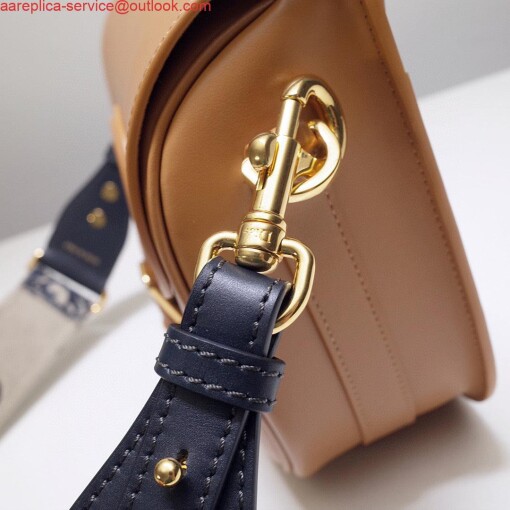 Replica Dior M9320 Large Bobby Bag Tan Box Calfskin with Blue Oblique Strap 4