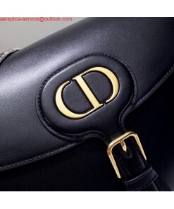 Replica Dior M9320 Large Bobby Bag Black Box Calfskin with Blue Oblique Strap