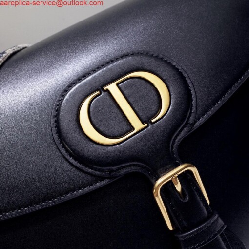 Replica Dior M9320 Large Bobby Bag Black Box Calfskin with Blue Oblique Strap