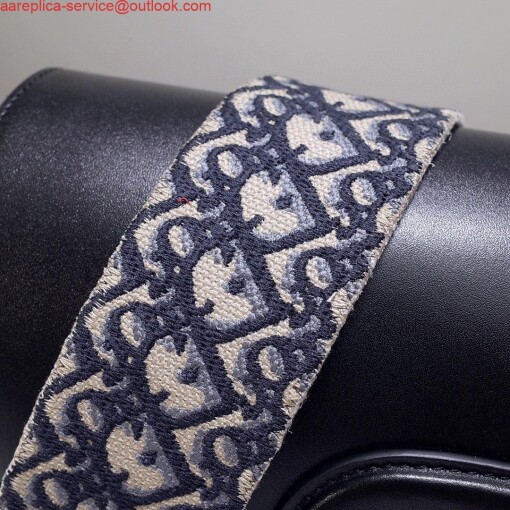 Replica Dior M9320 Large Bobby Bag Black Box Calfskin with Blue Oblique Strap 3