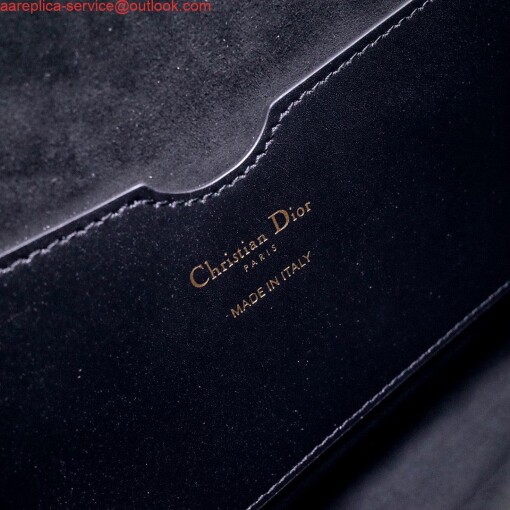 Replica Dior M9320 Large Bobby Bag Black Box Calfskin with Blue Oblique Strap 8
