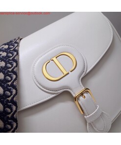 Replica Dior M9320 Large Bobby Bag white Box Calfskin with Blue Oblique Strap 2