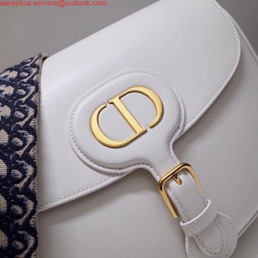 Replica Dior M9320 Large Bobby Bag white Box Calfskin with Blue Oblique Strap 2