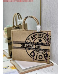 Replica Dior M1286 Large Book Tote Beige jute fabric with Union motif embroidery 2