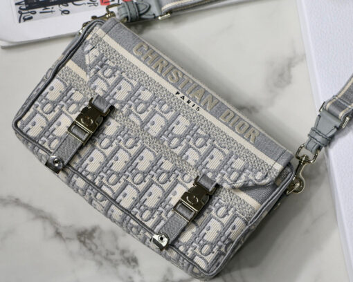 Replica Dior M1241 Small Diorcamp Bag Gray Dior Oblique Embroidery