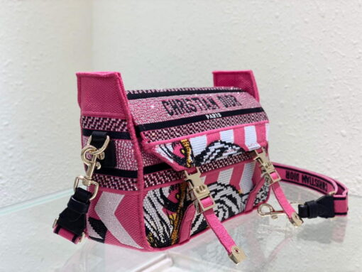 Replica Dior M1241 Small Diorcamp Bag Pink Multicolor Toile de Jouy Zoom