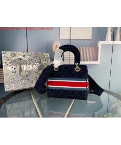 Replica Dior M0565 Medium Lady D-Life Bag Navy Blue Embroidery with Red 2