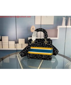 Replica Dior M0565 Medium Lady D-Life Bag Mizza Embroidery Blue and Black with Yellow 2