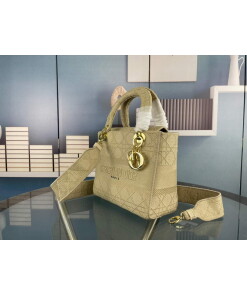 Replica Dior M0565 Medium Lady D-Life Bag Cannage Embroidery Light Yellow