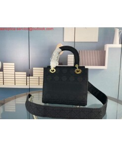 Replica Dior M0565 Medium Lady D-Life Bag Cannage Embroidery Black 2