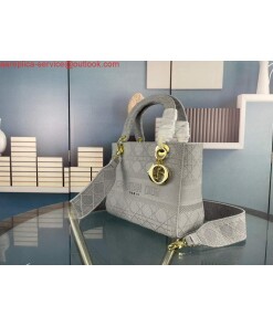 Replica Dior Medium Lady D-Life Bag M0565 Cannage Embroidery Grey