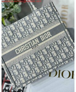 Replica Dior Book Tote M1265 Small Dior Oblique Embroidery Gray