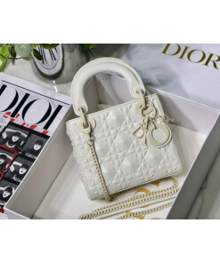 Replica Dior M0505 Mini Dior Lady Bag White Cannage Calfskin with Diamond Motif