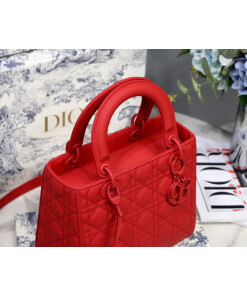 Replica Dior M0565 Medium Lady Dior Cannage Calfskin Bag Red