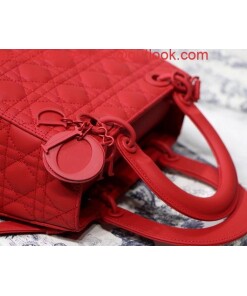 Replica Dior M0565 Medium Lady Dior Cannage Calfskin Bag Red 2