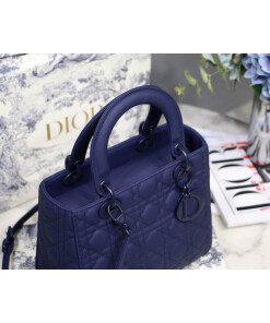 Replica Dior M0565 Medium Lady Dior Cannage Calfskin Bag Navy Blue