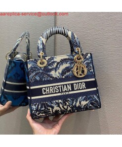 Replica Dior M0565 Medium Lady D-lite Embroidery Bag Blue