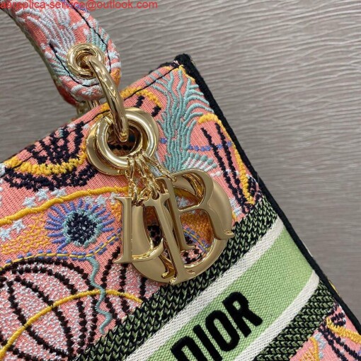 Replica Dior M0565 Medium Lady D-lite Embroidery Bag Pink 3
