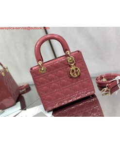 Replica Dior M0565 Medium Lady Dior Patent Cannage Calfskin Bag Pink