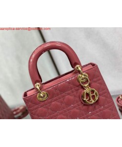 Replica Dior M0565 Medium Lady Dior Patent Cannage Calfskin Bag Pink 2