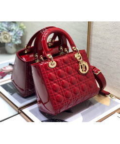 Replica Dior M0565 Medium Lady Dior Patent Cannage Calfskin Bag Red