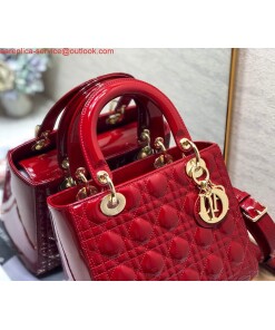 Replica Dior M0565 Medium Lady Dior Patent Cannage Calfskin Bag Red 2