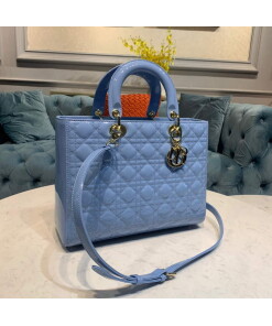 Replica Dior M0566 Large Lady Dior Cannage Calfskin Bag Blue