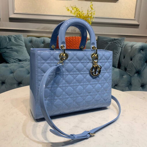 Replica Dior M0566 Large Lady Dior Cannage Calfskin Bag Blue