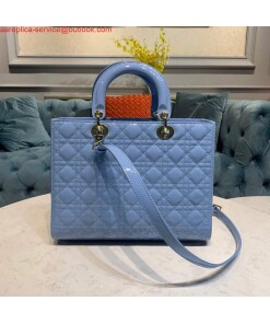 Replica Dior M0566 Large Lady Dior Cannage Calfskin Bag Blue 2