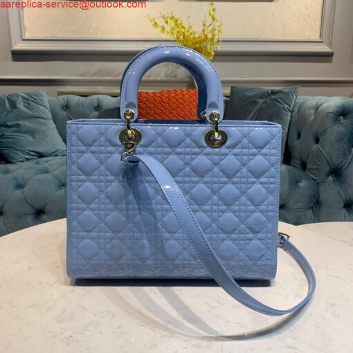 Replica Dior M0566 Large Lady Dior Cannage Calfskin Bag Blue 2