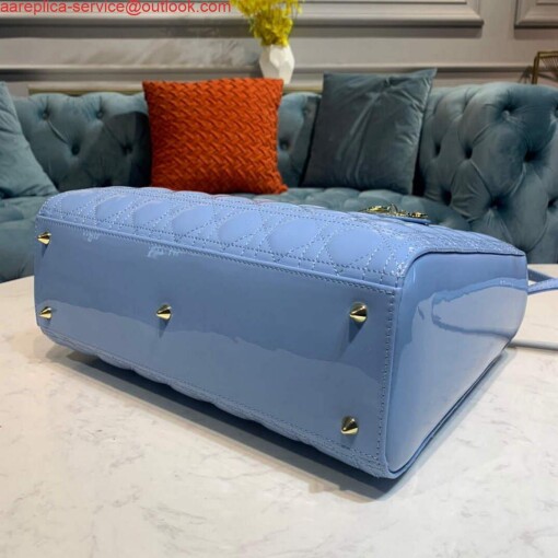 Replica Dior M0566 Large Lady Dior Cannage Calfskin Bag Blue 3
