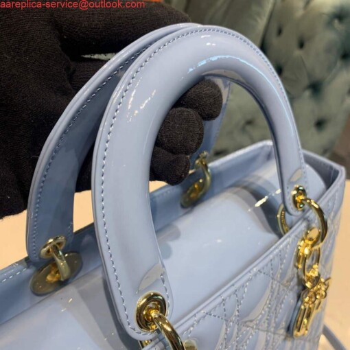 Replica Dior M0566 Large Lady Dior Cannage Calfskin Bag Blue 4