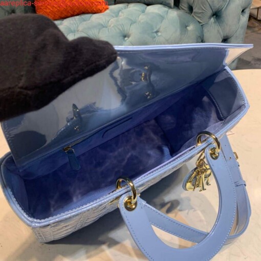 Replica Dior M0566 Large Lady Dior Cannage Calfskin Bag Blue 7