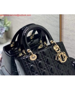 Replica Dior M0565 Lady Dior Medium Tote Bag M950 Black Patent Cannage Calfskin