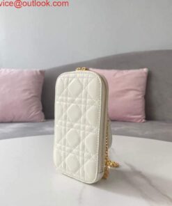 Replica Dior S0872 Lady Dior Phone Holder Cannage Lambskin White