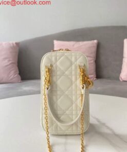Replica Dior S0872 Lady Dior Phone Holder Cannage Lambskin White 2