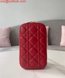 Replica Dior S0872 Lady Dior Phone Holder Cannage Lambskin Red