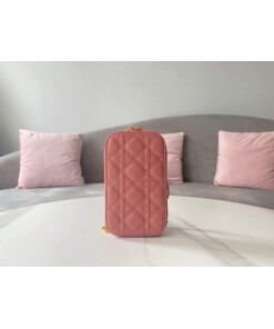 Replica Dior S0872 Lady Dior Phone Holder Cannage Lambskin Pink