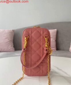 Replica Dior S0872 Lady Dior Phone Holder Cannage Lambskin Pink 2