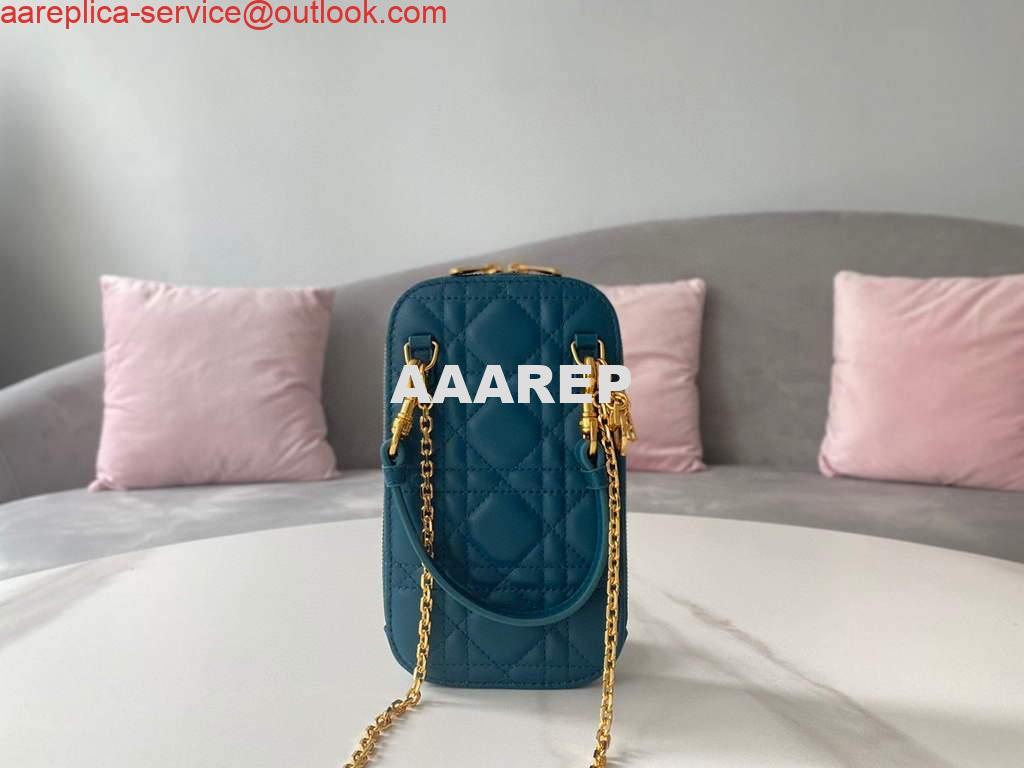 Replica Dior S0872 Lady Dior Phone Holder Cannage Lambskin Blue 2 Replica Dior S0872 Lady Dior Phone Holder Cannage Lambskin Blue 2
