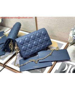 Replica Dior S0204 Lady Dior Pouch Ultramatte Cannage Calfskin Blue