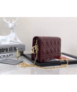 Replica Dior S0204 Lady Dior Pouch Patent Cannage Calfskin Wine Red