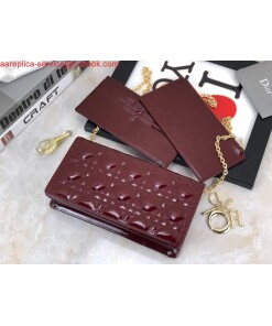Replica Dior S0204 Lady Dior Pouch Patent Cannage Calfskin Wine Red 2