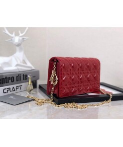 Replica Dior S0204 Lady Dior Pouch Patent Cannage Calfskin Red