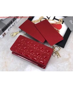 Replica Dior S0204 Lady Dior Pouch Patent Cannage Calfskin Red 2