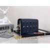 Replica Dior S0204 Lady Dior Pouch Patent Cannage Calfskin Navy Blue