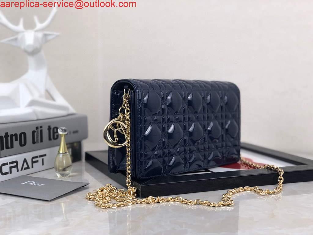Replica Dior S0204 Lady Dior Pouch Patent Cannage Calfskin Navy Blue Replica Dior S0204 Lady Dior Pouch Patent Cannage Calfskin Navy Blue